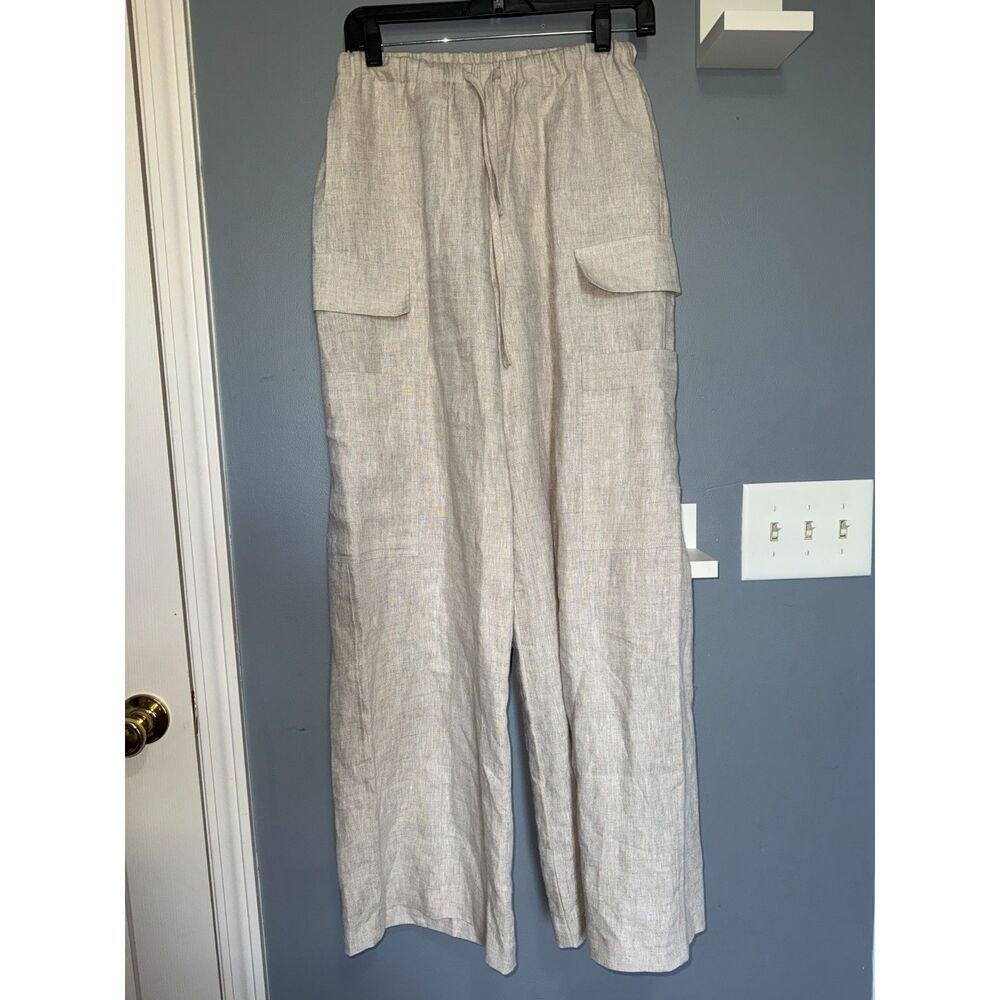 Reformation Wide Leg Cream 'Ethan' 100% Linen Cargo Pants | Size XS | Earthy